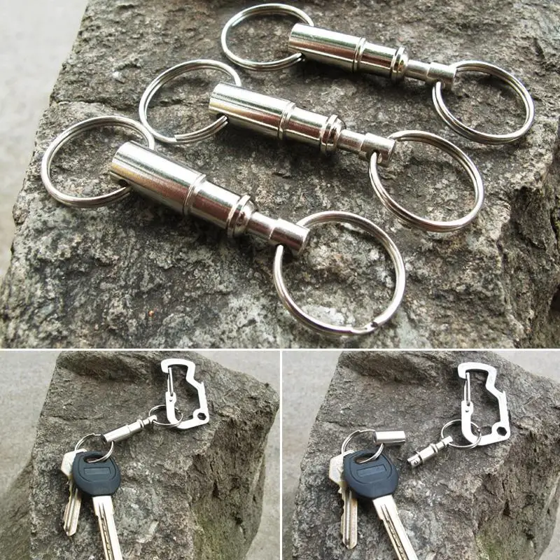 

Retractable Keyring Recoil Pull Silver Detachable Keychain Outdoor Camping