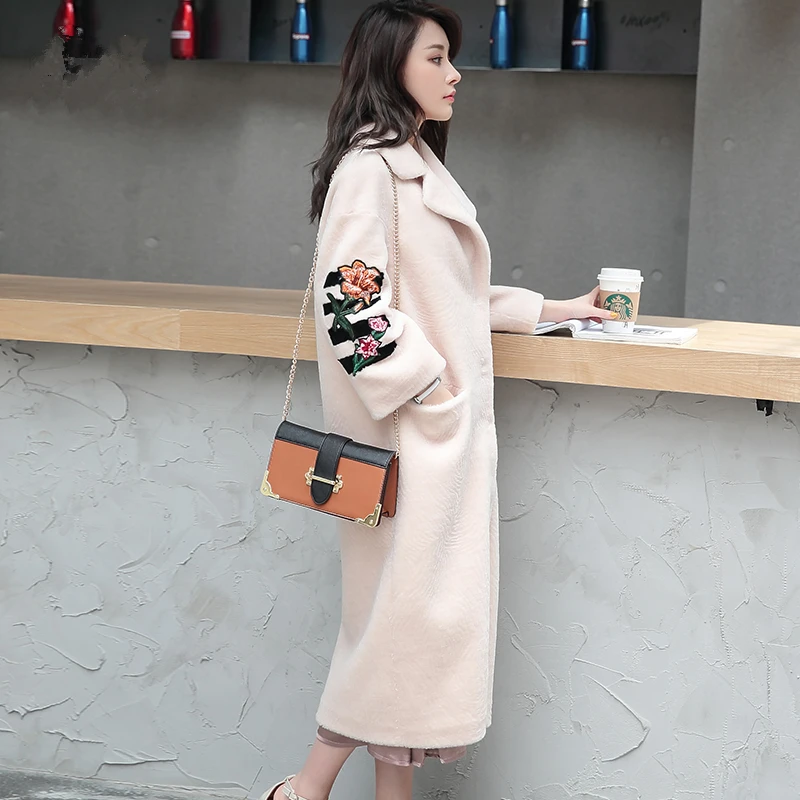 Зимнее женское пальто из натурального меха ягненка Толстая теплая Натуральная