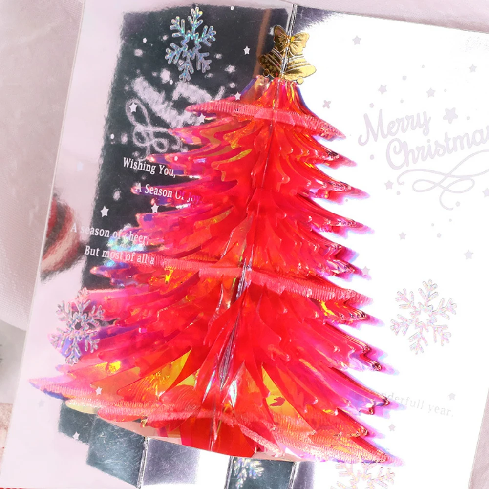 

3D Creative Pop Up Christmas Tree Greeting Card Shining Bling Christmas Tree Envelope Blessing Message Postcard Gifts