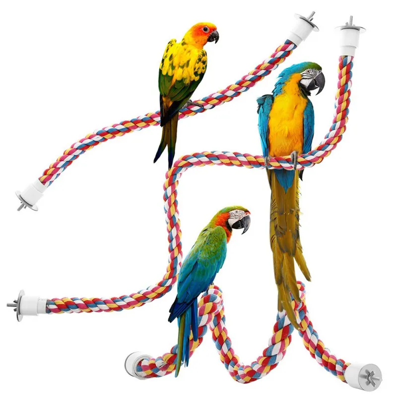 

Colorful Cotton Rope Pet Parrot Bird Toys Perches Cage Accessories Comfy Perch Bungee Bird Toy Birds Accessories