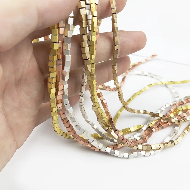 

Matte Natural Stone Rose Gold Silvers Square Hematite Loose small Beads for Charm Jewelry bracelet Making Wholesale 2/3mm DIY