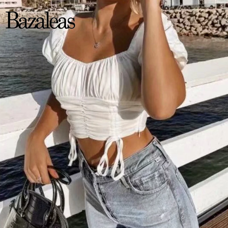 Модный укороченный топ Bazaleas с квадратным воротником шикарная белая женская