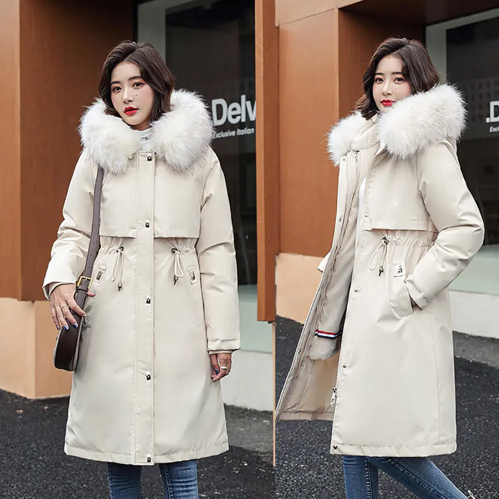 GRELLER Thick Warm Winter Coat Women Winter Jacket Fur Liner Loose Hooded Female Long Parkas Snow Wear Padded Clothes