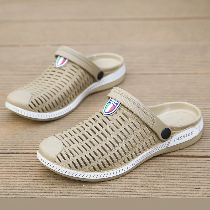 

new mens sandals hollow breathable beach 39 lightweight casual slippers with holes garden shoes mesh clogs summer knit sandalias