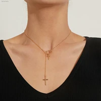 simple cross double necklace gold silver temperament design round metal pendant ladies party jewelry fall winter single product