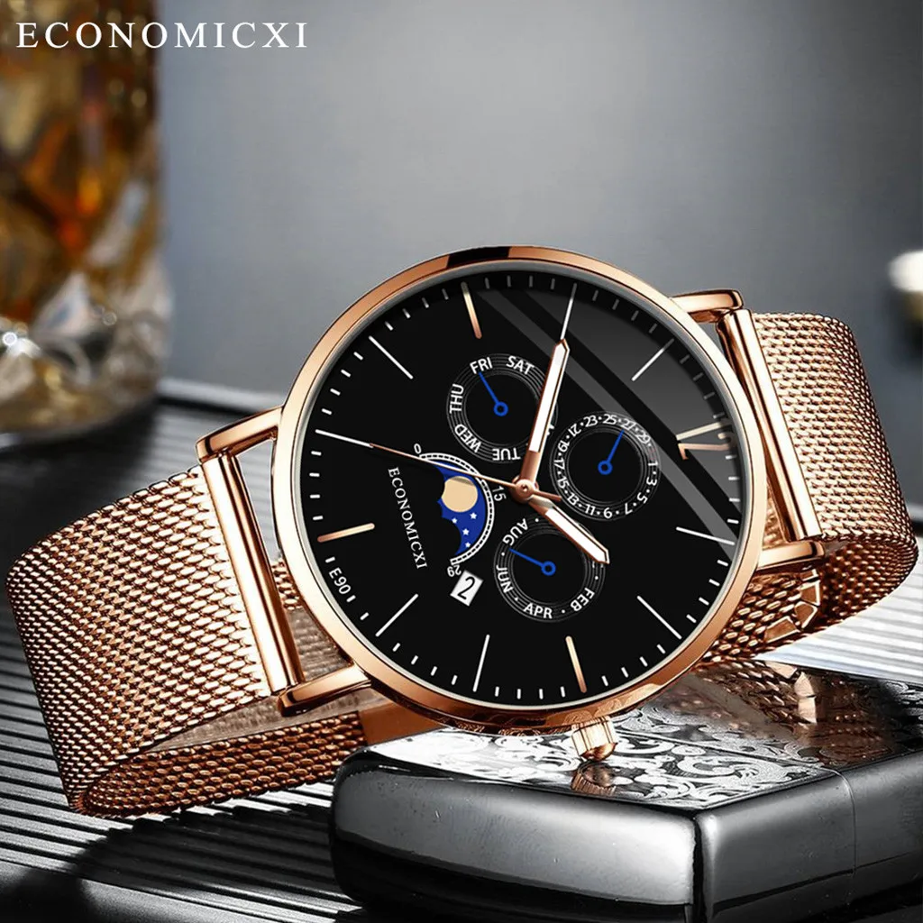 Мужские и женские 2019 новые модные повседневные часы роскошные золотые стальные