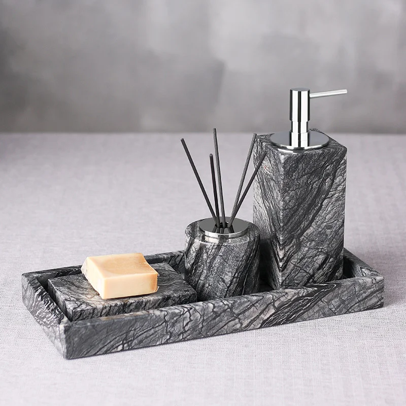 bathroom set marble liquid soap dispenser toothbrush holder gargle cup tray cotton swabtissue box sell separately nordic style free global shipping