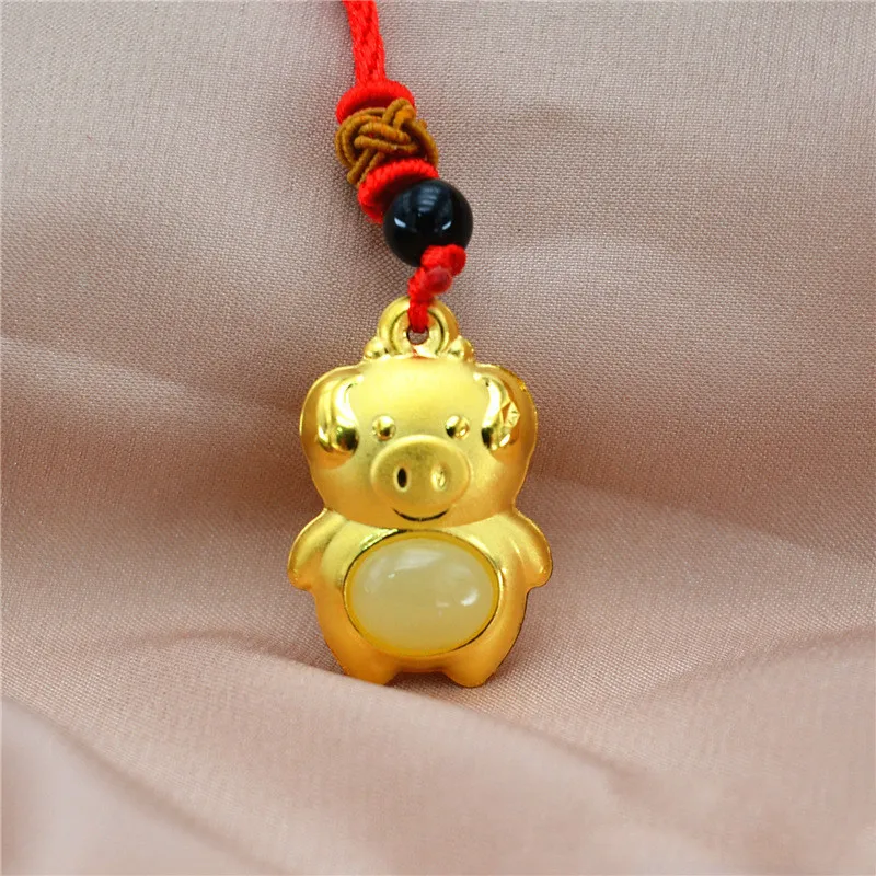 Натуральный китайский белый нефрит кулон Зодиак свинка мозаика золотые красивые