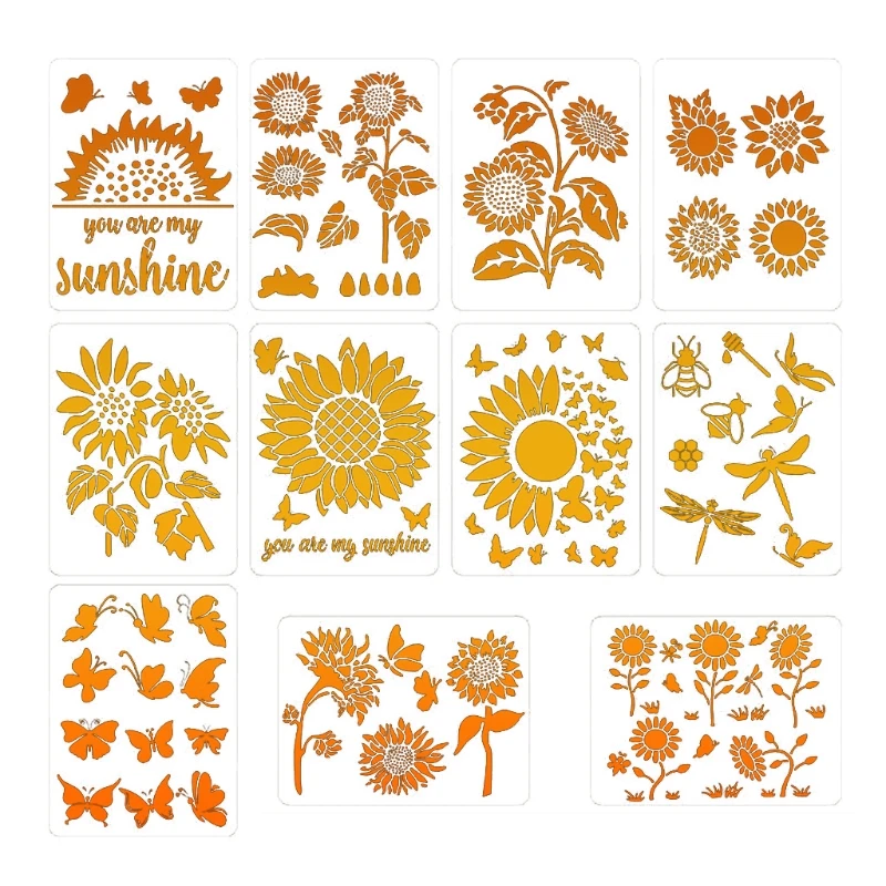 Reusable Sunflower Painting Stencils DIY Art Home Decoration Drawing Templates on Wood Wall Paper Card Canvas 11 Pieces 1XCE | Канцтовары