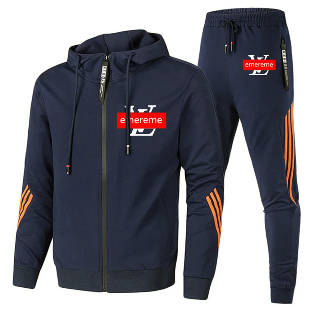 

2021 new men's sports brand suit zipper hoodie + pants two-piece casual sportswear men's sportswear gym brand clothing sportswea