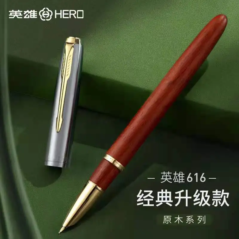 

2020 Version Hero 616 Wooden Fountain Pen Ink Pen Steel Cap Hooded F Nib Stationery Office school supplies Pens