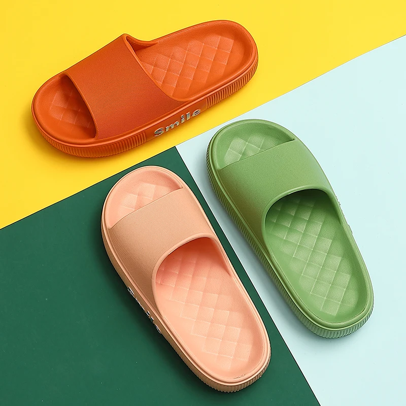 

4cm Thick Platform Women Slippers Summer Beach Eva Soft Sole Slide Sandals Leisure Indoor Bathroom Anti-slip Men Couples Shoes