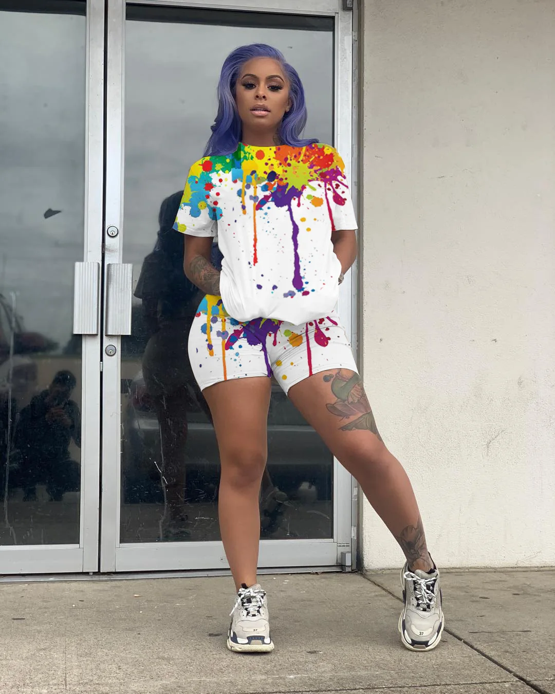 

Комплект из футболки и шортов с принтом, с коротким рукавом