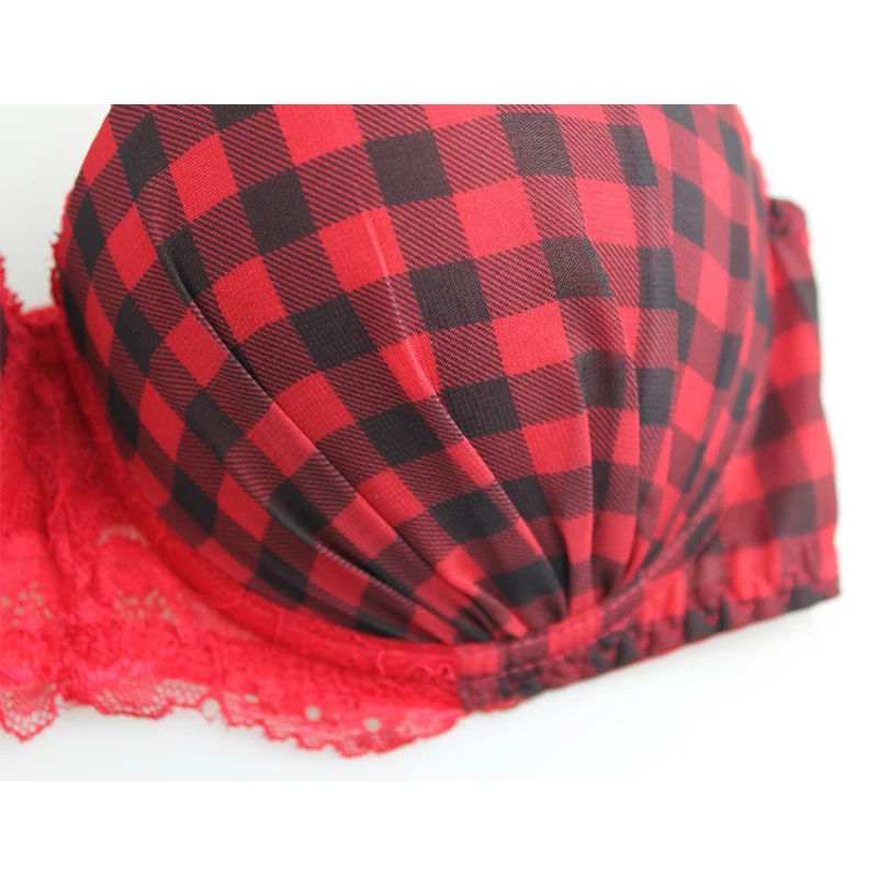 Mierdise Woman Underwear Red Plaid Bra Everyday Fashion Push Up Bra Sexy Lingerie