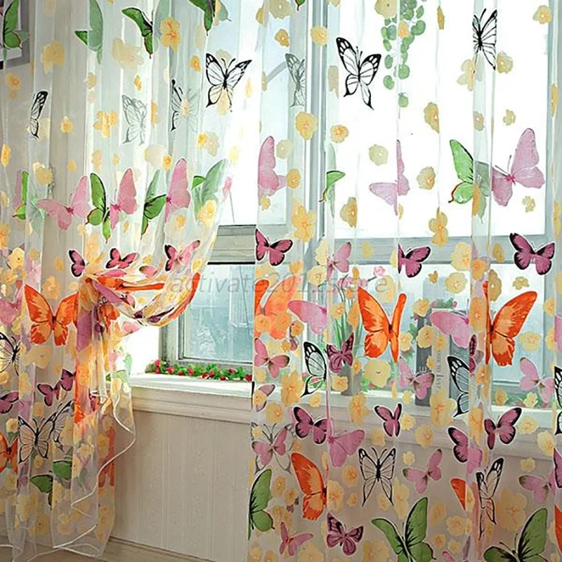 

LISM Butterfly Print Drape Window Tulle Curtains for the Living Room Vestibule Door Wall Panel String Curtain Scarf Valances