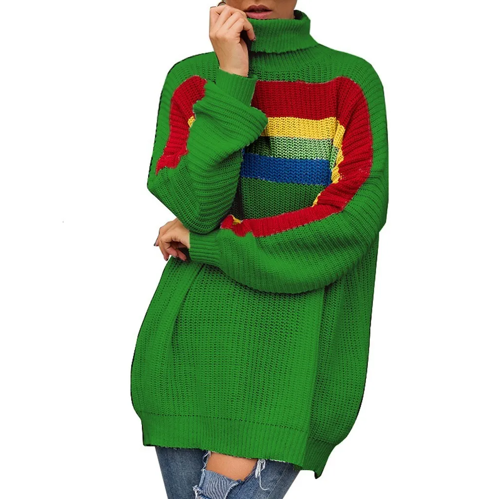 Осень 2019 Футболка Модный Топ женская мода трикотажная Радужная печать длинный