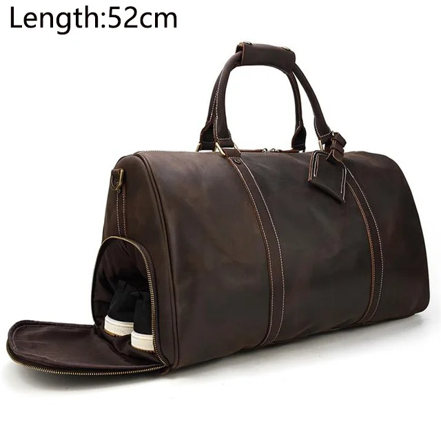 brown7(52cm) Мужская сумка из натуральной кожи для путешествий 2" Дорожная сумка большая винтажная crazy horse кожаная сумка на молнии для переноски на выходных спортивная сумка - Цвет: brown7(52cm)