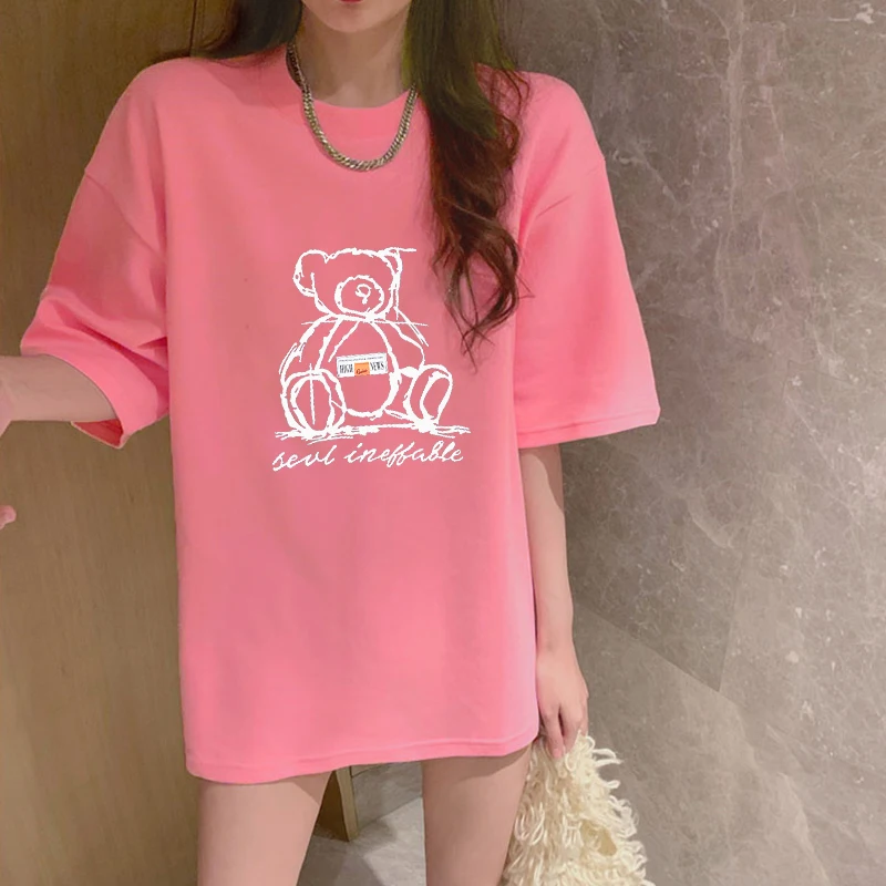 

Gruiiceen Summer Woman Loose Midi Long Fashion Streetwear Printing Cotton T Shirt Cartoon Tees Tops YOU604