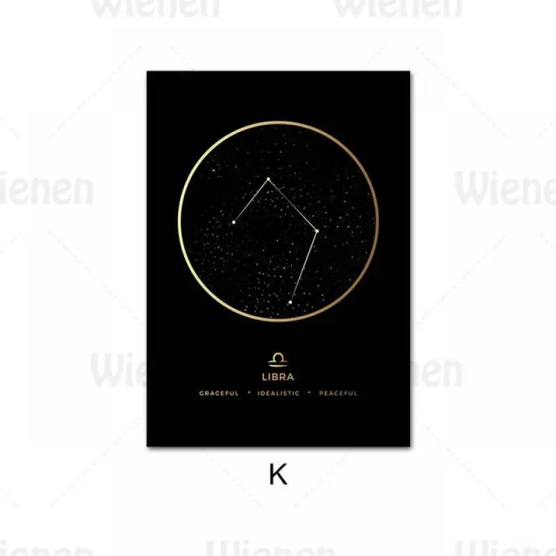 

Twelve Constellation Black Minimalist Poster Astronomy Wall Art Golden Quotes Prints Canvas Painting Nordic Home Decor Pictures