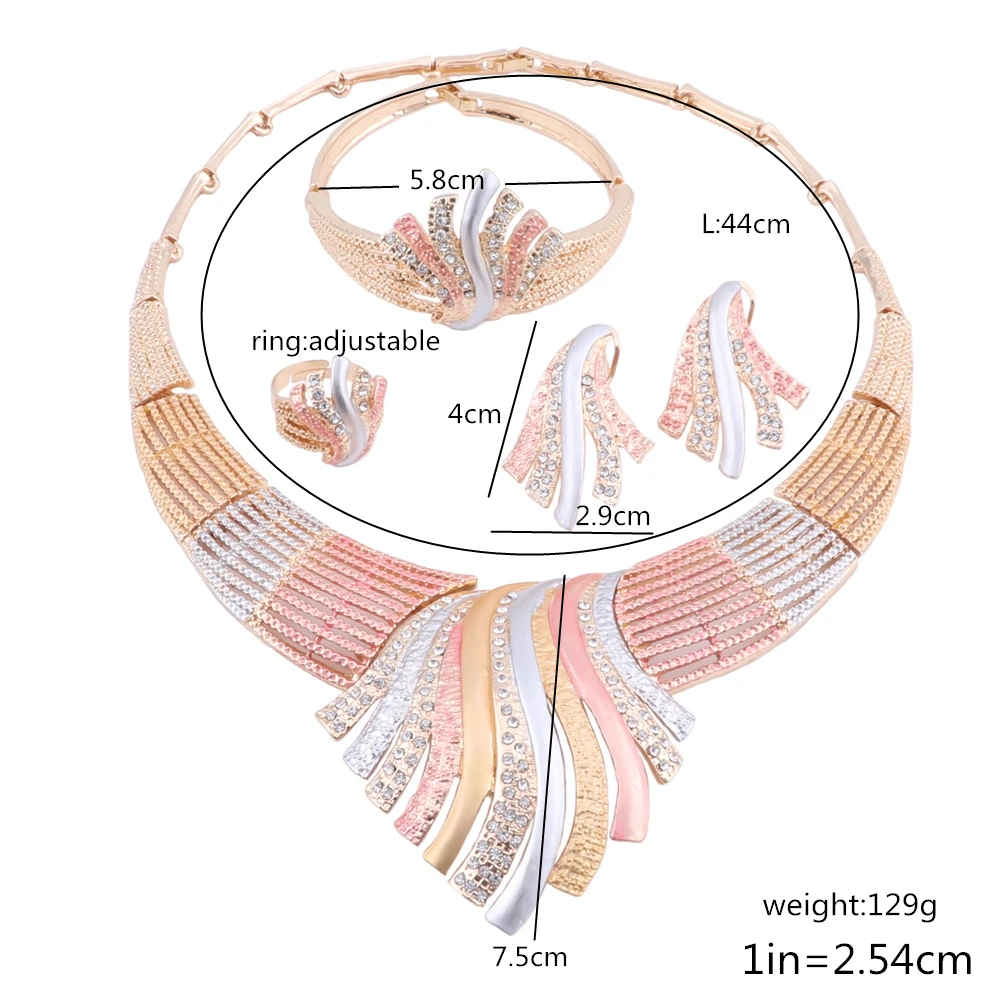 Многоцветный Свадебный Кристалл Дубай золотые Ювелирные наборы для женщин