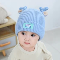 baby winter double antlers woolen hat childrens knitted hat men and women baby warm hood with standard super cute hat