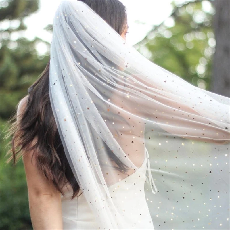 Длинная фата для невесты с блестками цвета слоновой кости аксессуарами гребень