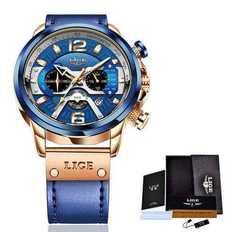 2023 LIGE повседневные спортивные часы для мужчин Лидирующий бренд Роскошные военные кожаные Наручные часы мужские часы модные наручные часы с хронографом