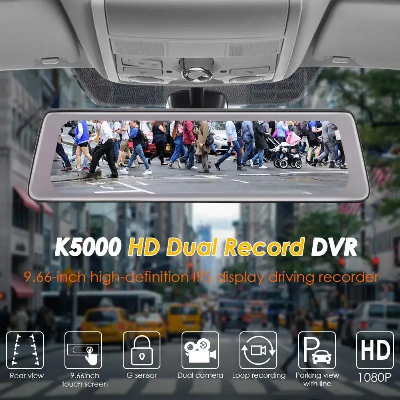 K5000 9 66 &quotсенсорный экран Автомобильный видеорегистратор зеркало камера двойной