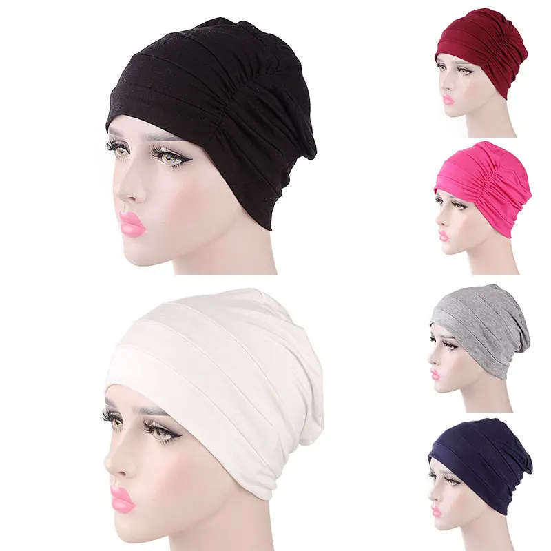

2021 New Womens Soft Comfy Chemo Cap and Sleep Turban Hat Liner for Cancer Hair Loss Cotton Headwear Head wrap Hair accessories