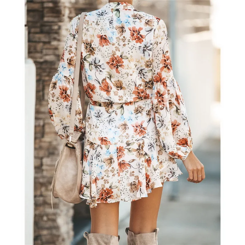 

QRWR Women Dress 2021 Spring Autumn New Shirt Beach Loose Korean Short Dress Long Sleeve Casual Temperament Printing Dresses
