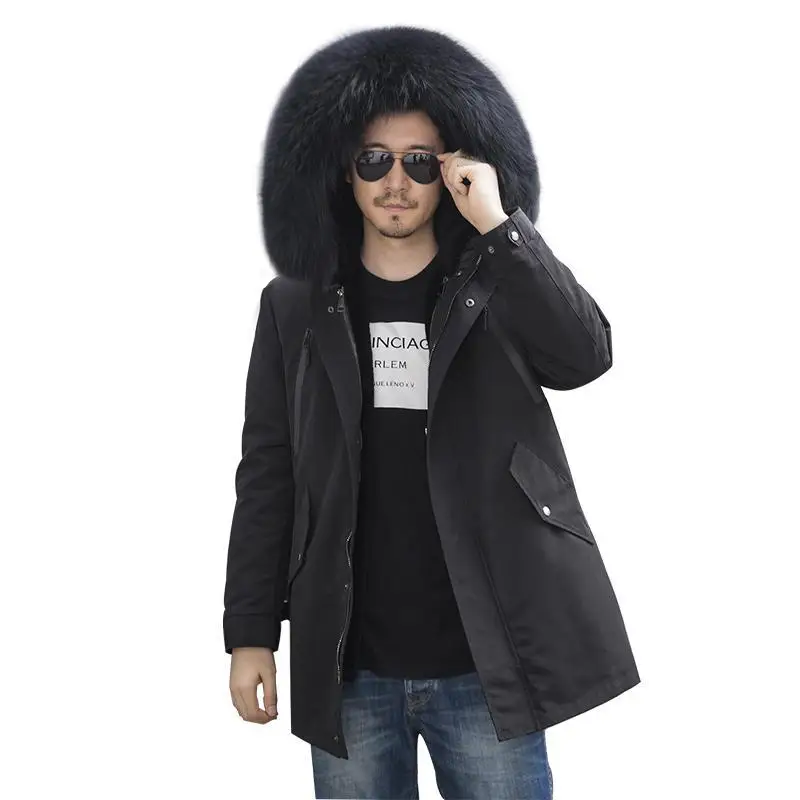 

Hooded men's parka coat with natural real fur 2020 parka Men's Long Detachable Fur One-piece Fur Lining