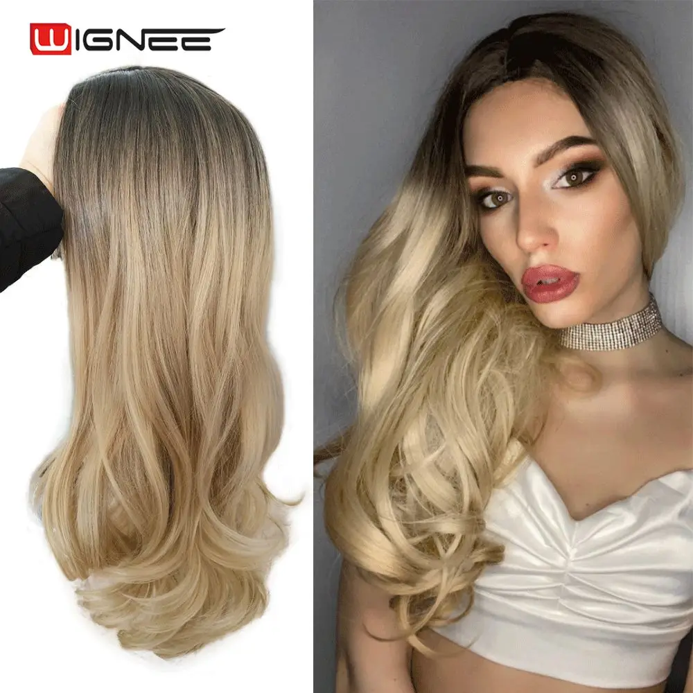 Парик Wignee из синтетических волос средней части для женщин светлые длинные