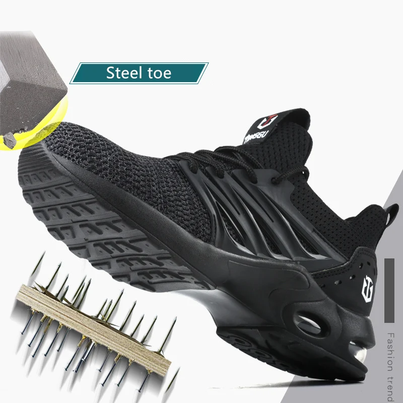 

Lightweight Men and Women Steel Toe Safety Shoes Anti Smashing Breathable Mesh Air Cushion Work Boots Indestructible Shoes ZZ172