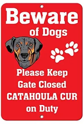 

Crysss Catahoula CUR Dog Beware of Fun Novelty 12 X 8 Inches Metal Sign