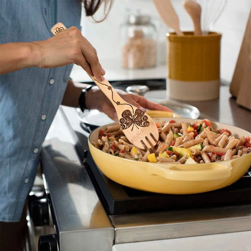 

5PCS Halloween Laser Engraving Pattern Bamboo Wooden Spatula Wok Spatula Stirring Spoon Kitchen Tool Set