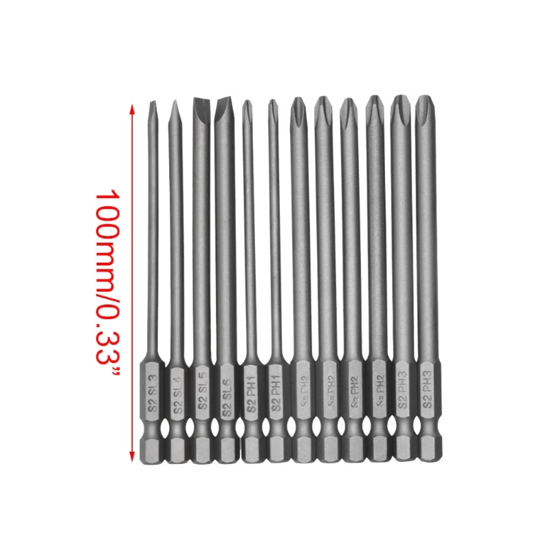 

12pcs/set Alloy Steel S2 Slotted Phillips Screwdriver Drill Bits Magnetic Head