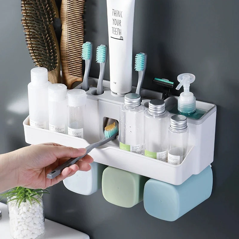 

Toothbrush Toothpaste Holders For Multifunction Household Item Auto Toothpaste Squeezer Storage Shelves Bathroom Accessories set