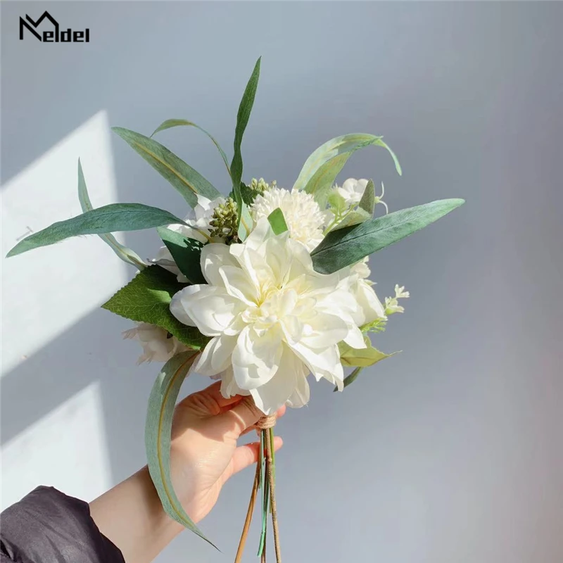Meldel Свадебный букет из искусственного шелка с помпоном розы пиона невесты в