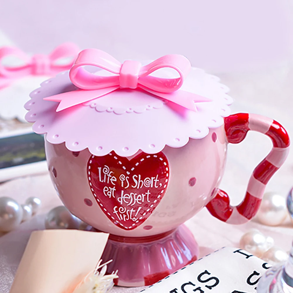 

Silicone Cup Lid Anti Dust Leakage Proof Bowknot Cup Cover Heat Resistant Mug Cover Cup Kitchen Accessories Cup Seals for Mugs