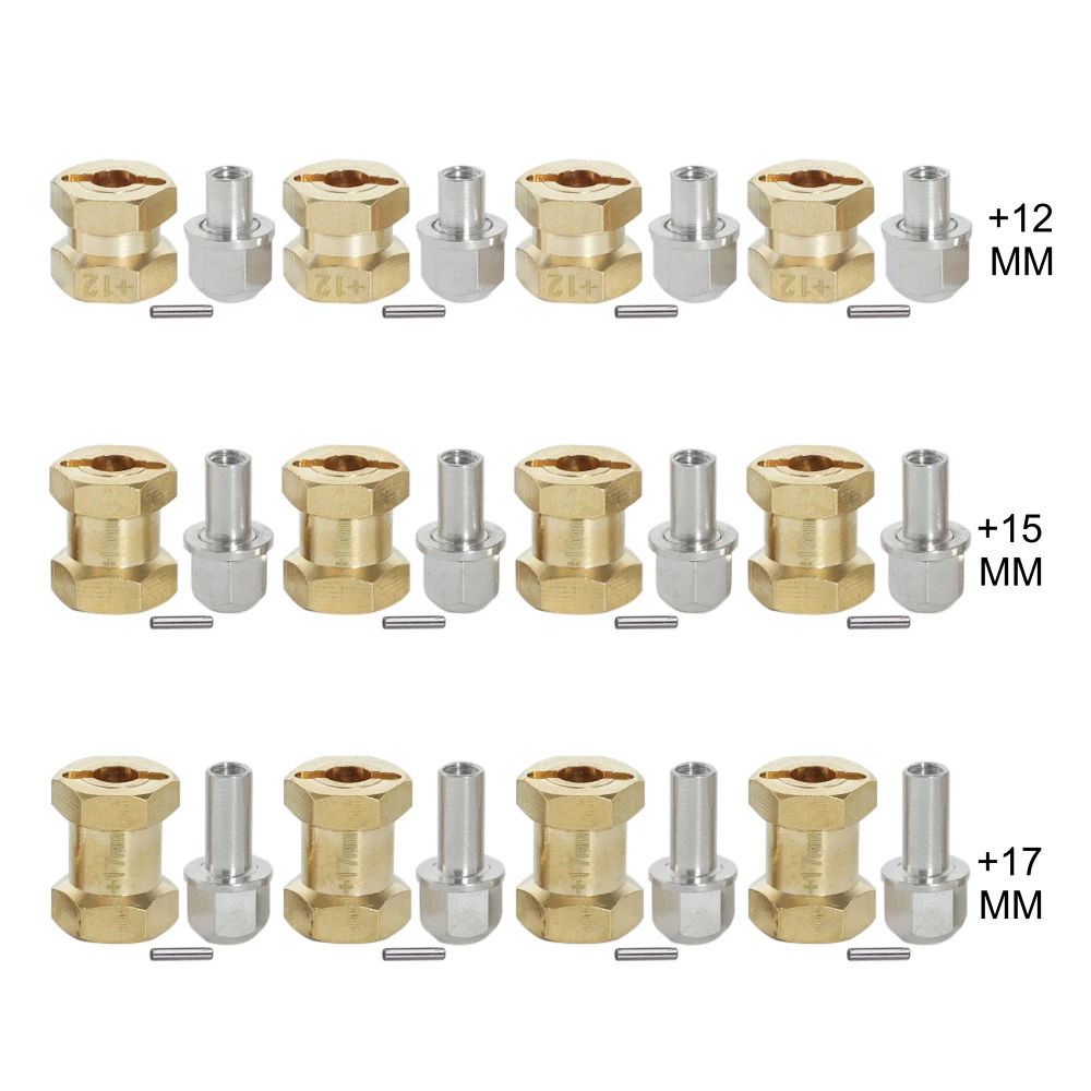 

4pcs 12mm Brass Hex Wheel Widener Adapter 12mm 15mm 17mm 20mm for 1/10 RC Crawler Car Axial SCX10 D90 Wraith Tamiya Capra YK4102