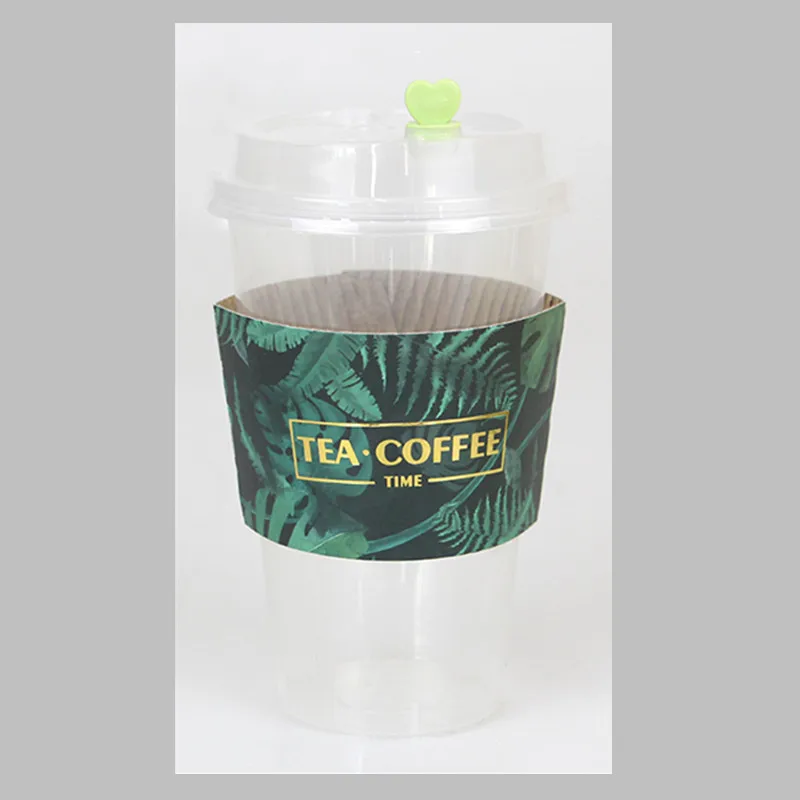 cup lid sleeve 50 шт зеленое растение Бронзирующая одноразовая кофейная чашка 400 мл 500 мл бумажный стаканчик для Чая Сетка Красный холодный горячий напиток упаковка чашка с крышками - Цвет: cup lid sleeve
