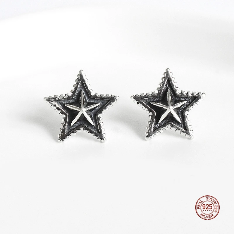

LKO Настоящее серебро 925 пробы, черные серьги в стиле ретро со звездами, Нежные серьги с темпераментом для женщин, украшения для свадебной веч...