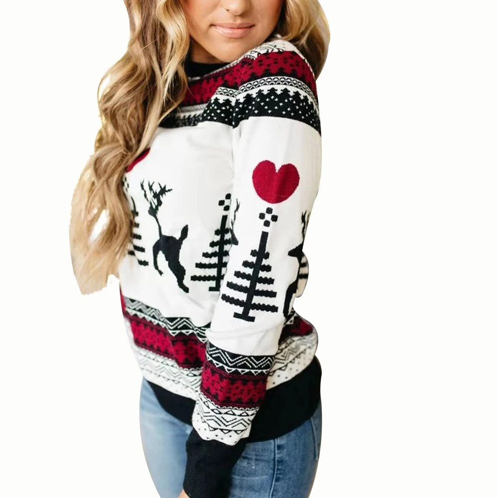 

Women Christmas Sweater, Reindeer/Snowflake Pattern Long Sleeve Round Neck Sweater, Knitted Pullover Wild Top 2021 New Fashion