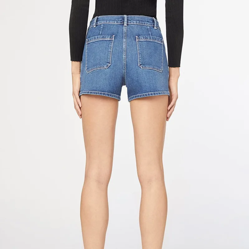 

Women's Denim Shorts High Waist Stretch Double Pockets Solid Color Ladies Casual Shorts 2020 Summer