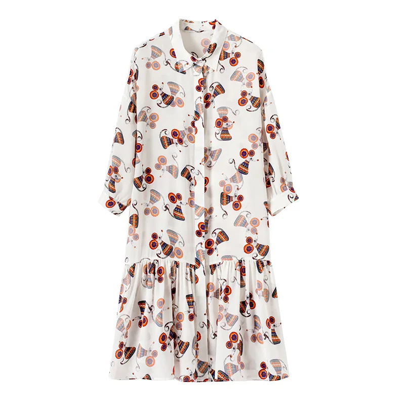 

2021 new women's spring dress new silk skirt cute mouse printed silk dress 69068