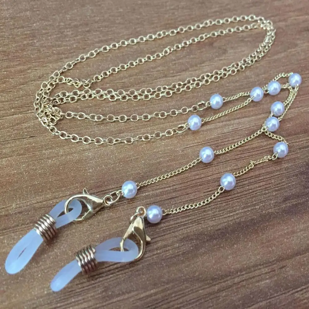 Модная цепочка для очков чтения с искусственными жемчужными бусинками и мини-бусинами, ремешок для солнцезащитных очков, не скользящая нить для ожерелья.