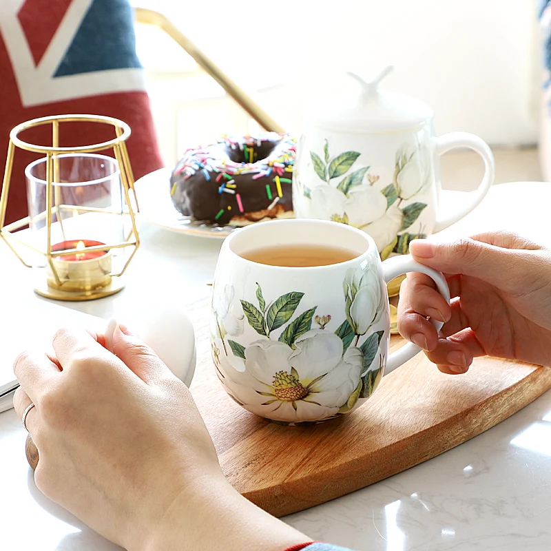 400 мл корейский цветок чашка с кофе костяная китайская кружка крышкой креативная