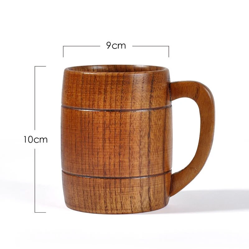 

320ml Wood Beer Mug With Ears Natural Handmade Tea Cup Juice Milk Drink Cups Eco-friendly Heat Proof Water Cup Kitchen Drinkware