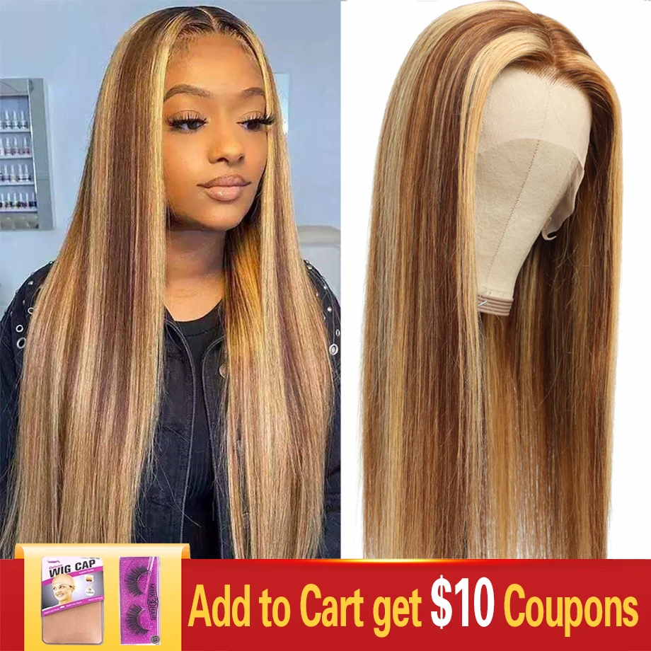 

bling hair Highlight Wig Human Hair Ombre Honey Blonde Straight Human Hair Wigs Transparent Lace Wigs T Part Brazilian Remy Wig