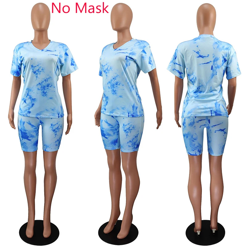 

Lounge Wear Tie Dye Two Piece Set Women Summer Clothes V Neck T Shirt Top and Biker Shorts Set Casual 2 Piece Women Tracksuits